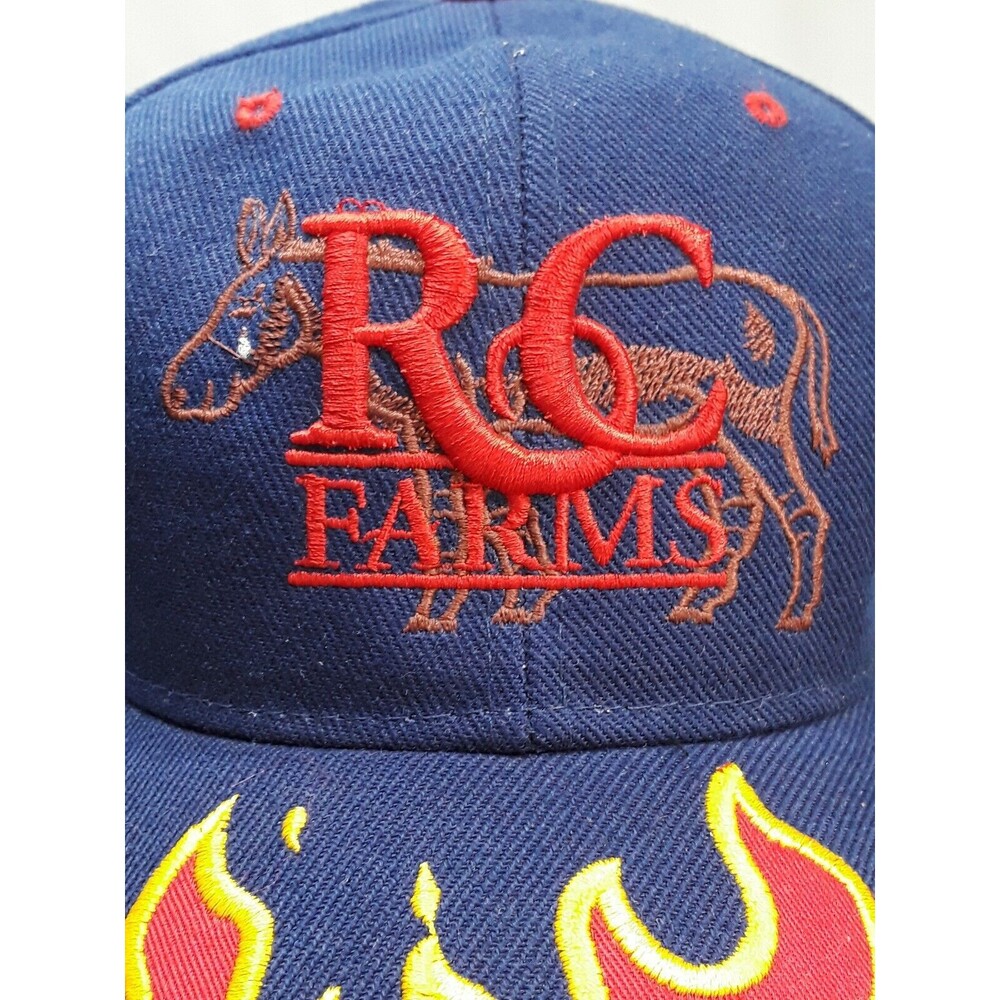 RC Farms Cap Hat Trucker Red Blue Yellow Embroidered Donkey Fire Flames One Size - Picture 5 of 9
